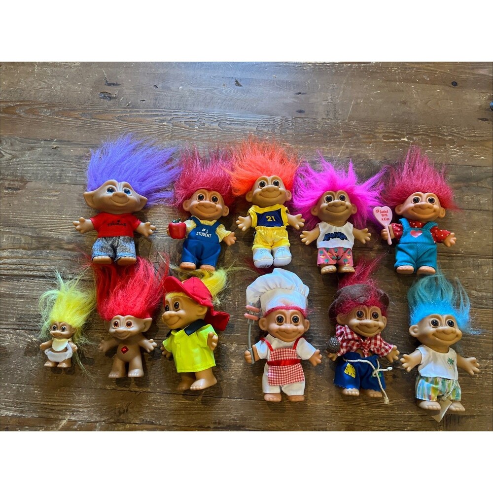 Vintage Troll Dolls Lot of 11 Rare 90s Collectible Bundle Original Hair Dressed